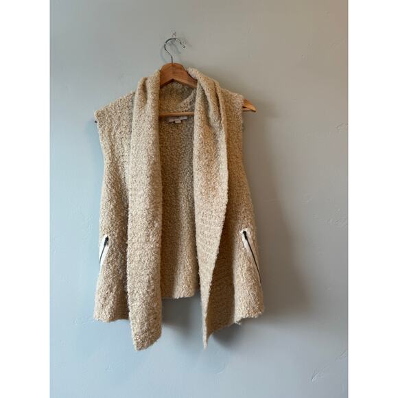 LOFT Sherpa Open Front Waterfall Vest with Zipper Pockets - Picture 1 of 6